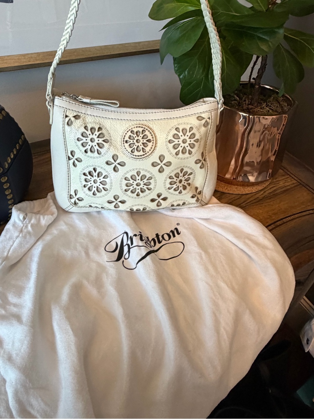 Brighton Cream Leather Cutout Floral Shoulder Bag